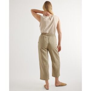 Quince Womens European Flax Linen Crop Pants Size S Beige Relaxed Elastic Waist